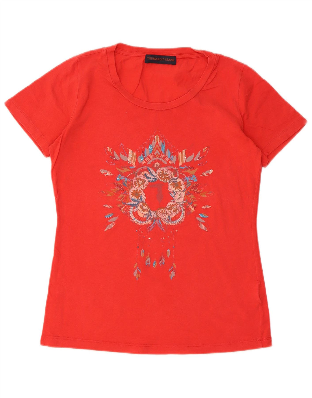 Trussardi Damen-T-Shirt mit Grafik, UK 10, Größe S, Rot