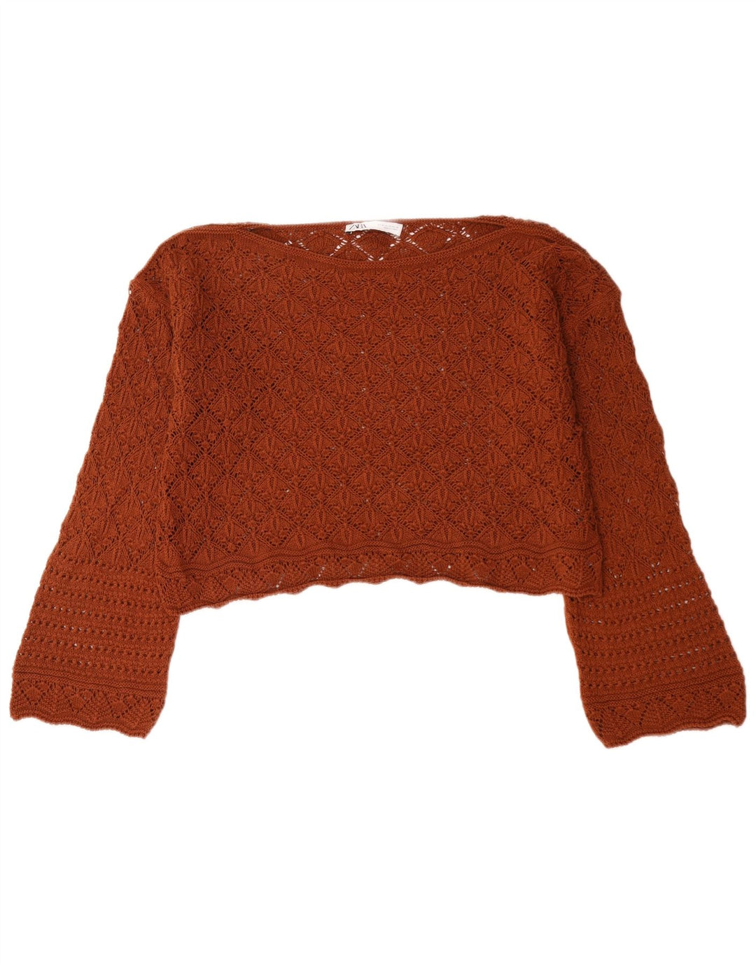 Zara Damen-Pullover, übergroß, bauchfrei, U-Boot-Ausschnitt, Gr. 14, Mittelbraun