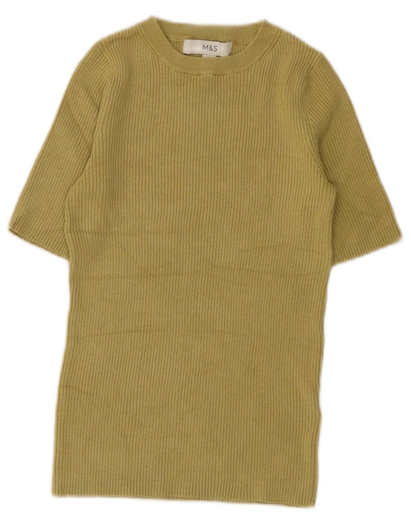 Marks & Spencer Damen Crop Crew Neck Pullover Pullover UK 6 XS Khaki