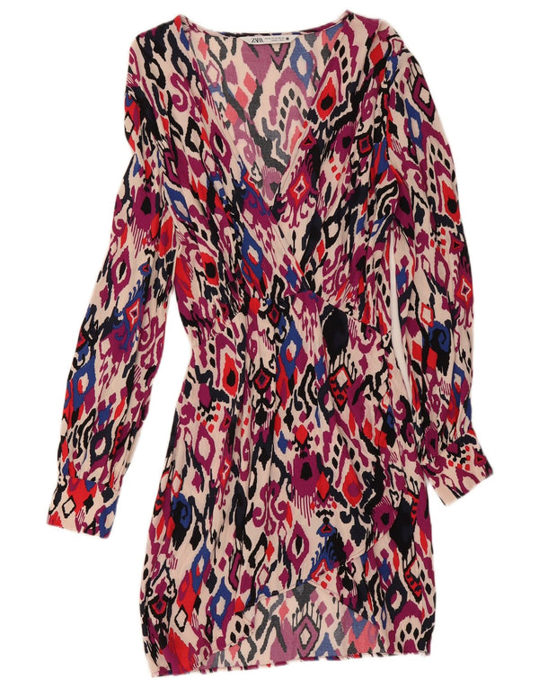 Zara Damen Langarm-Etuikleid UK 6 XS Mehrfarbig Ikat
