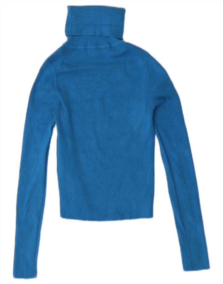 Zara Damen Crop Rollkragen Top Langarm UK 8 Small Blaue Viskose