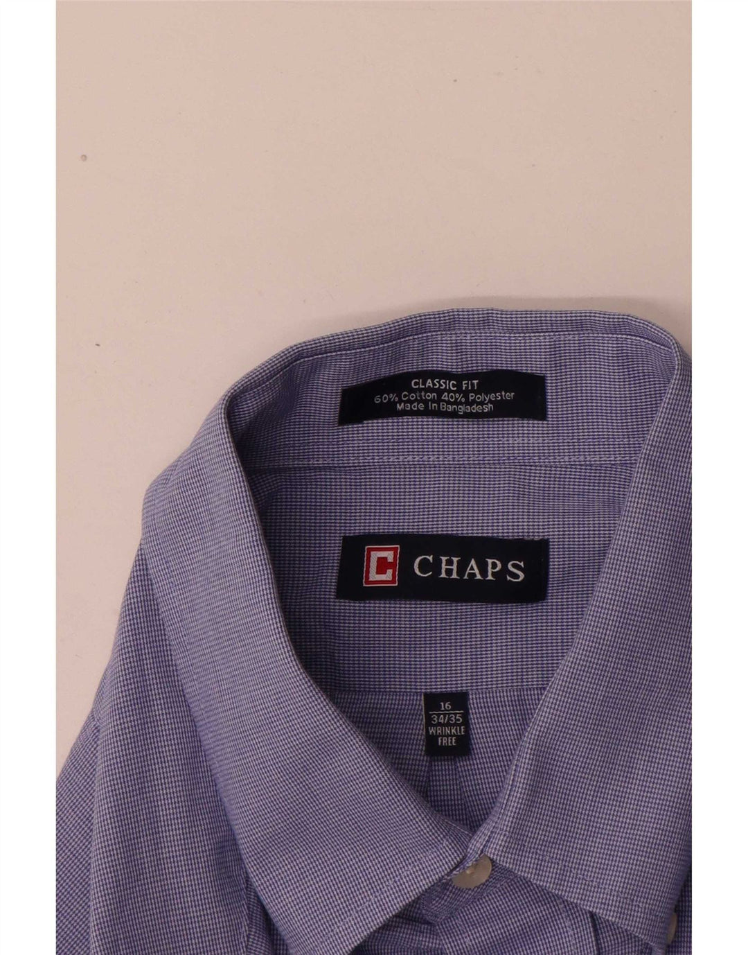 Chaps Herren-Hemd mit klassischer Passform, Größe 16, groß, blaue Hahnentritt-Baumwolle