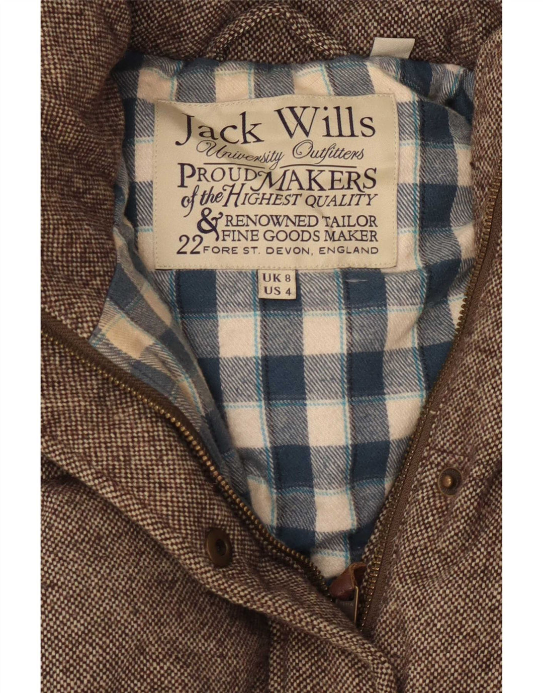 Jack Wills Damen Wattierte Weste UK 8 Small Braun gesprenkelte Wolle