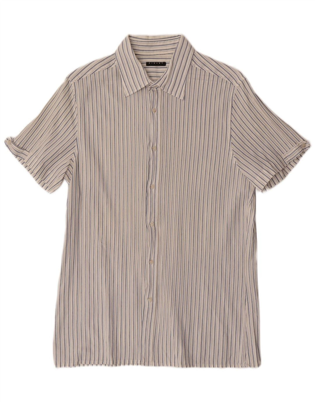 Sisley Herren Kurzarmhemd Medium Off White Nadelstreifen