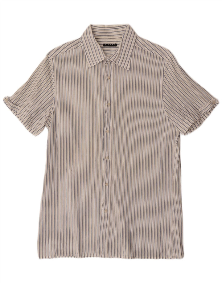 Sisley Herren Kurzarmhemd Medium Off White Nadelstreifen