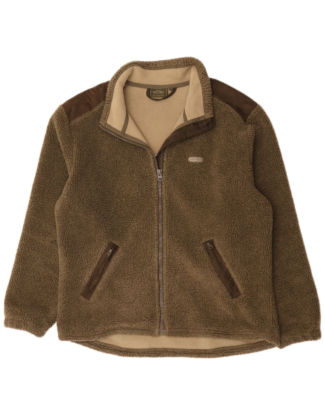 Vintage Herren Fleecejacke UK 44 2XL Khaki Colourblock Polyester