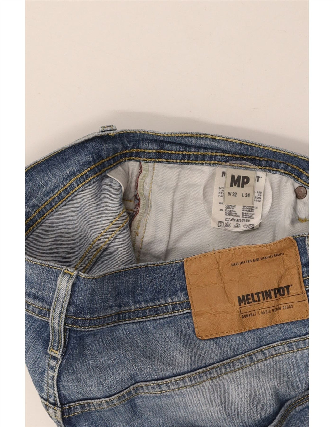 MELTIN' POT Mens Distressed Slim Jeans W32 L34 Blue Cotton