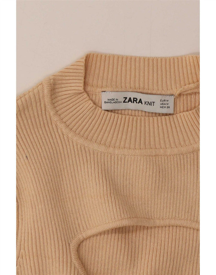 Zara Damen Crop Top 3/4 Ärmel UK 12 Medium Beige