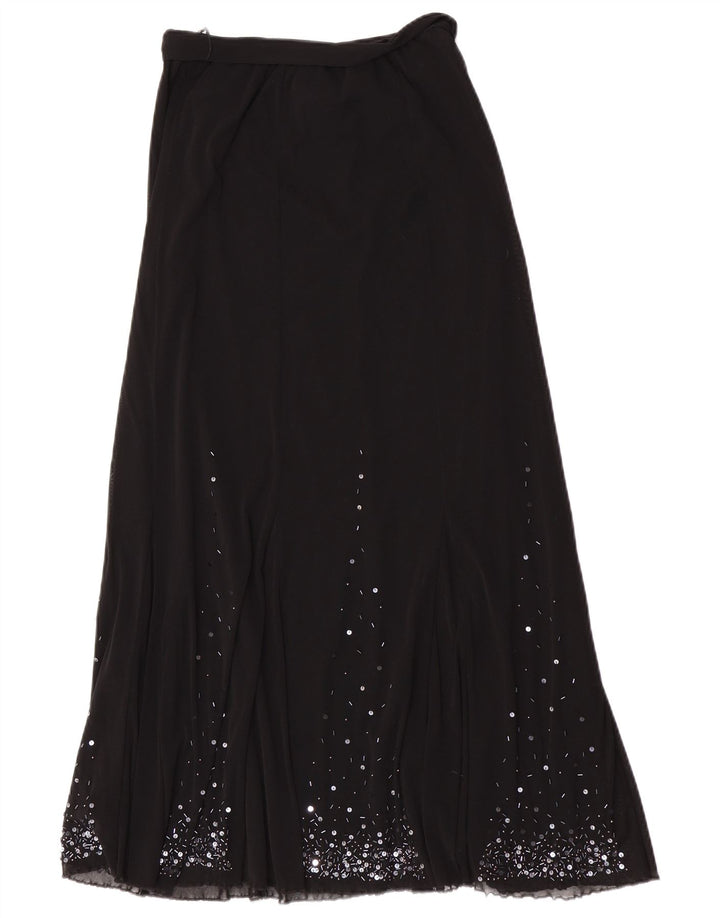 Per Una Damen Normaler Maxirock UK 12 Medium W28 Schwarz Polyamid