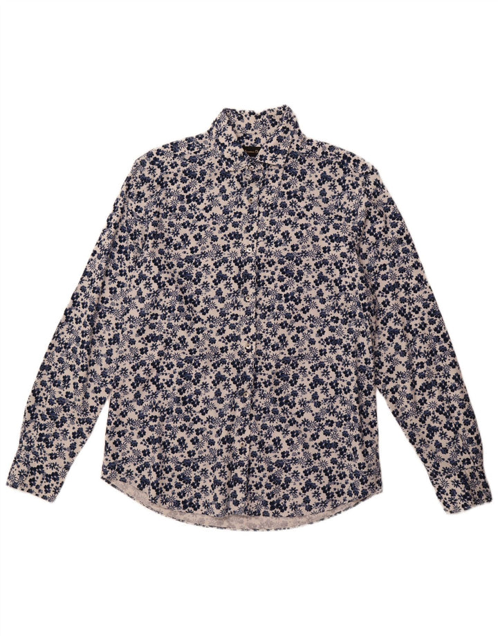 Massimo Dutti Herrenhemd, groß, Marineblau mit Blumenmuster