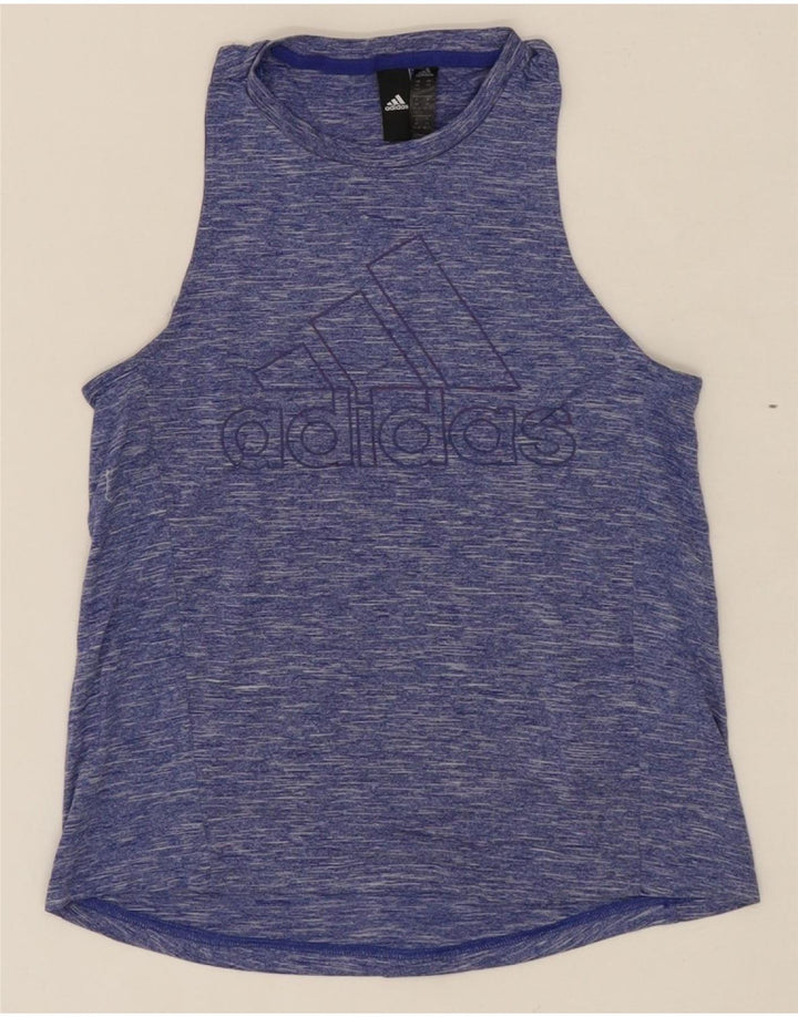 ADIDAS Womens Graphic Vest Top UK 4/6 XS Navy Blue Polyester Vintage Adidas and Second-Hand Adidas from Messina Hembry 