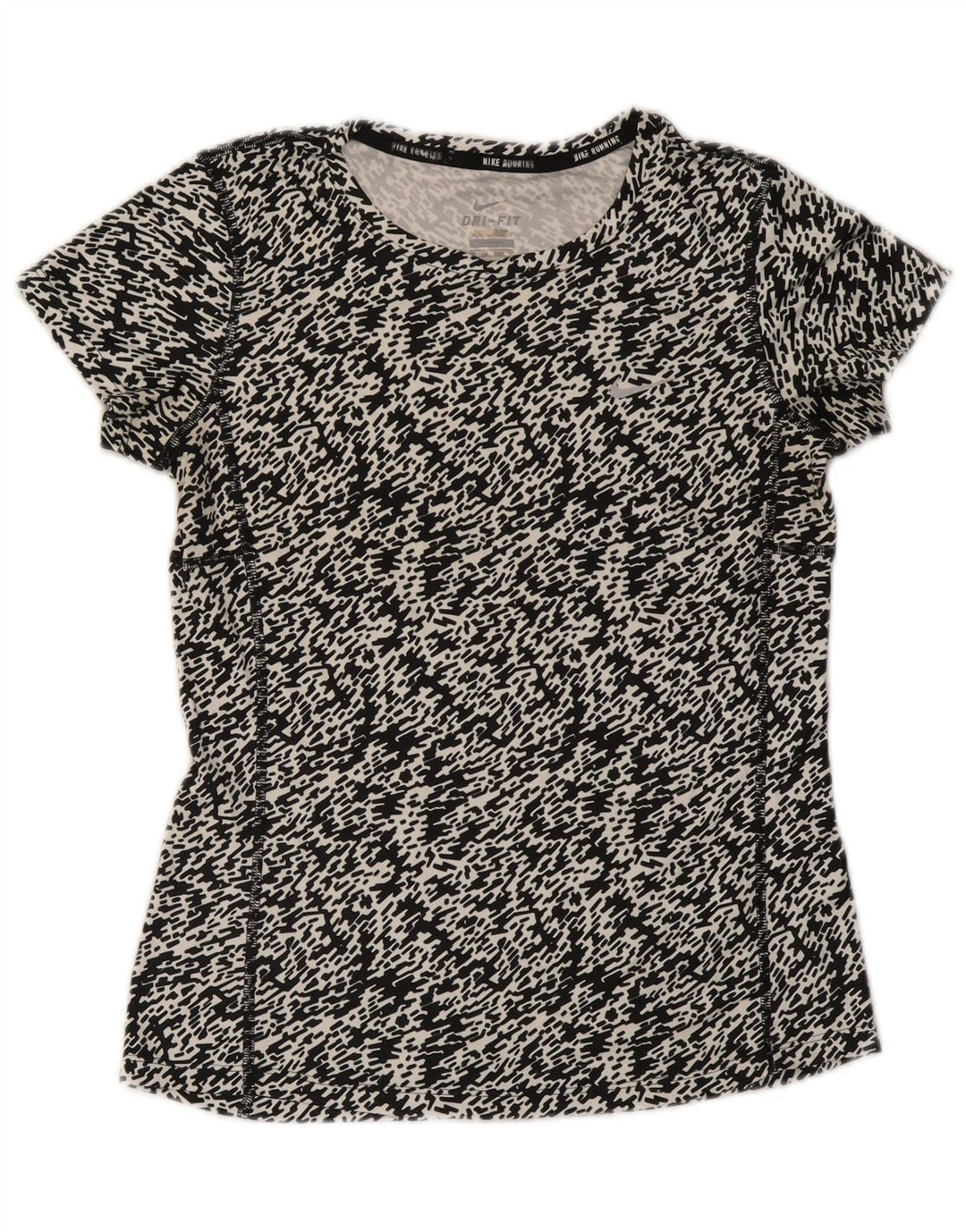 Nike Damen Dri Fit T-Shirt Top UK 6 XS Schwarz geflecktes Polyester