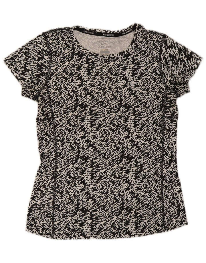 Nike Damen Dri Fit T-Shirt Top UK 6 XS Schwarz geflecktes Polyester