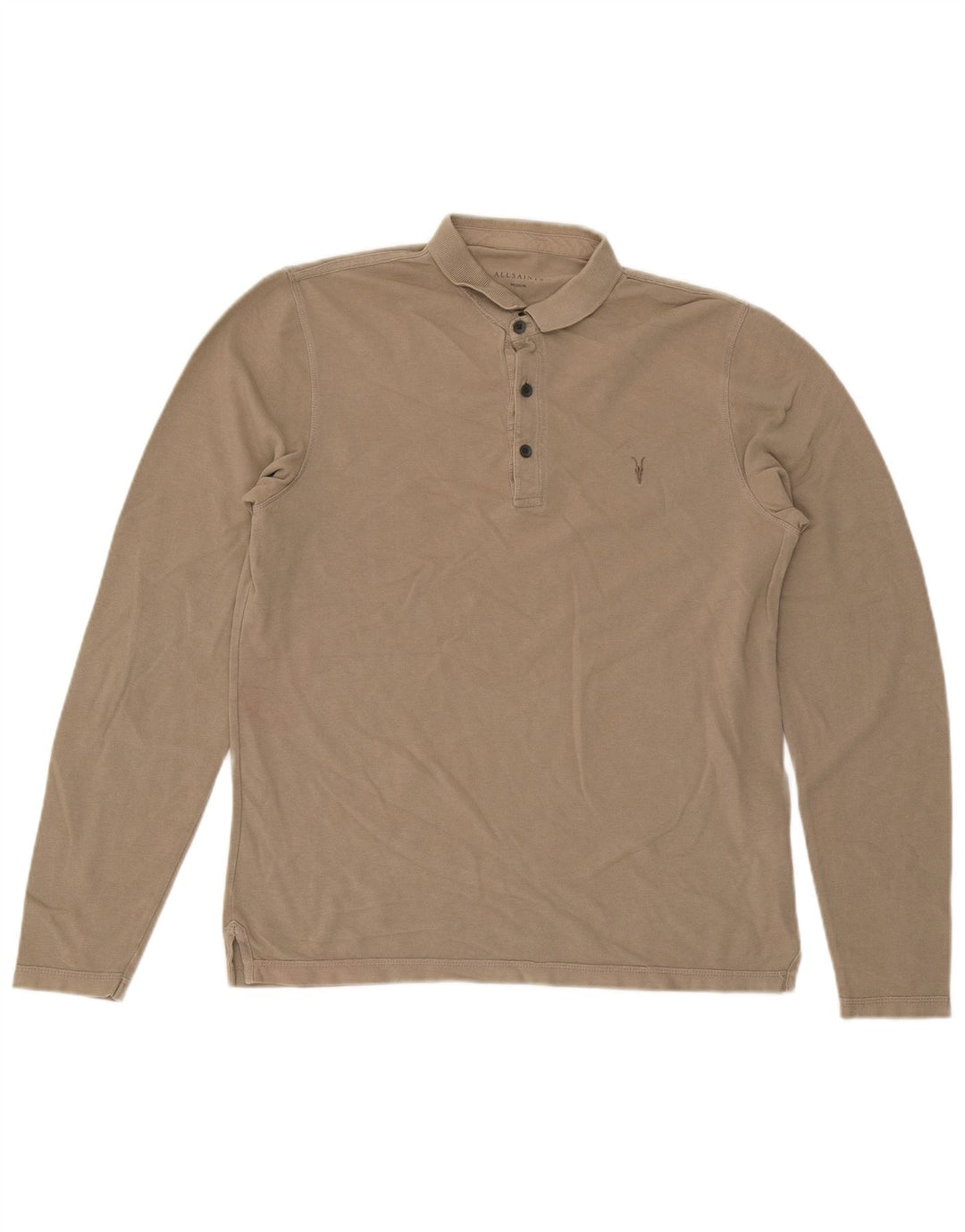 All Saints Herren-Langarm-Poloshirt aus mittelbeiger Baumwolle