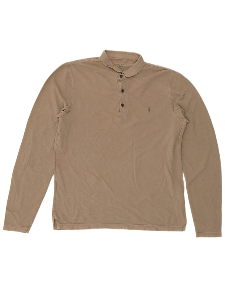 All Saints Herren-Langarm-Poloshirt aus mittelbeiger Baumwolle
