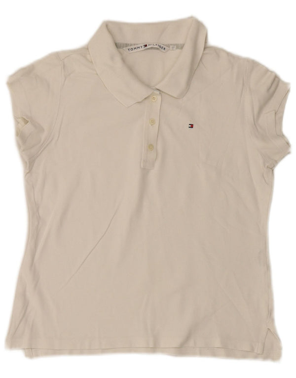 Tommy Hilfiger Damen Poloshirt UK 14 Große weiße Baumwolle