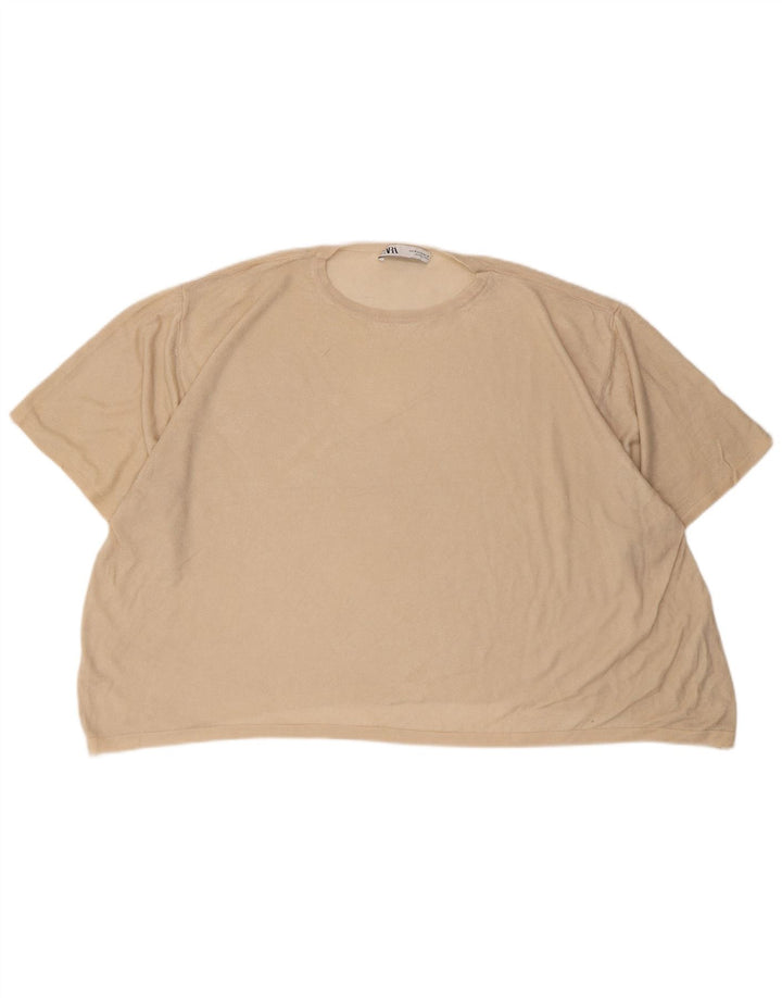 Übergroßes T-Shirt-Oberteil von Zara für Damen, UK 14, mittelbeige Viskose
