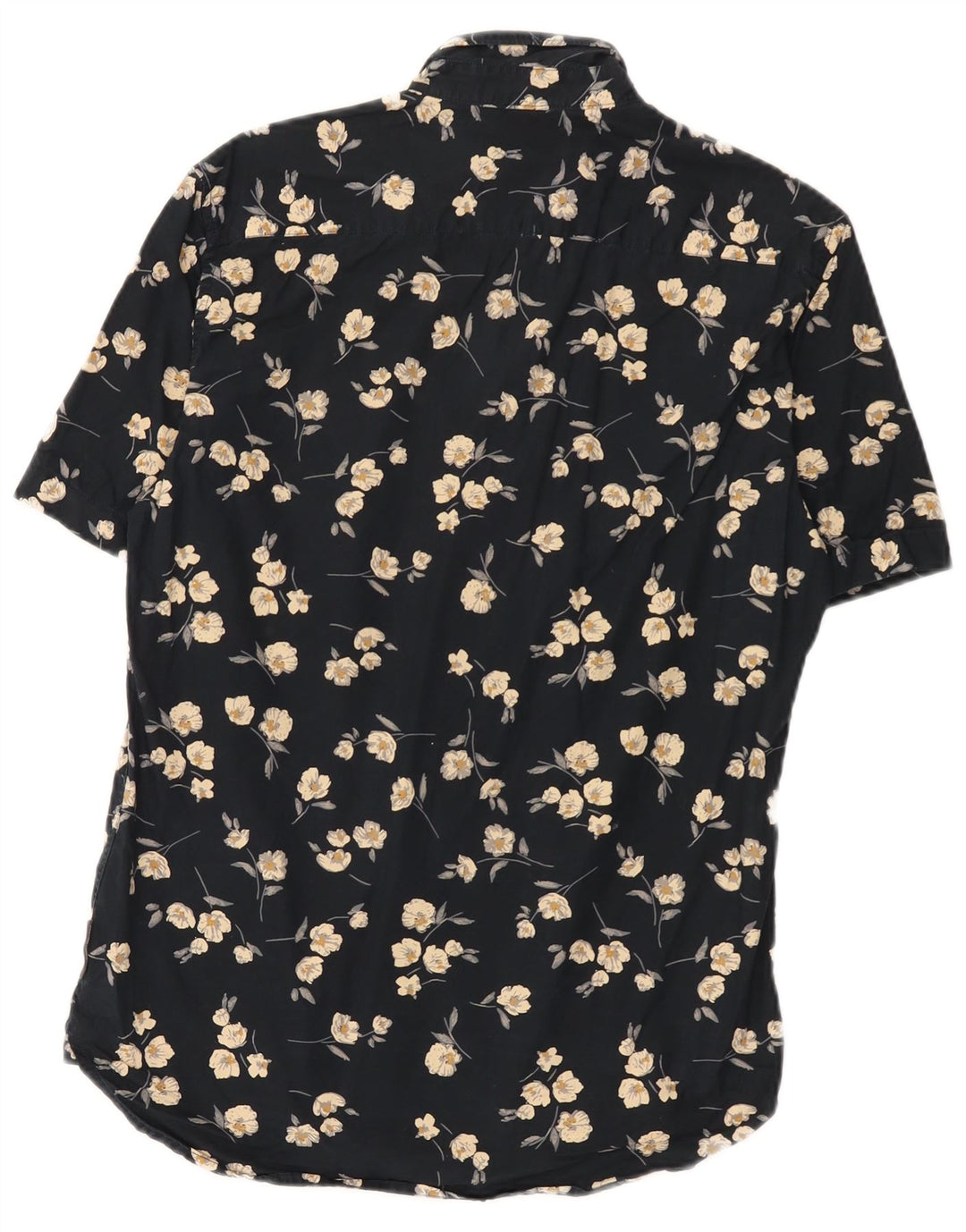 French Connection Herren-Kurzarmhemd, klein, schwarz, hawaiianisches Blumenmuster