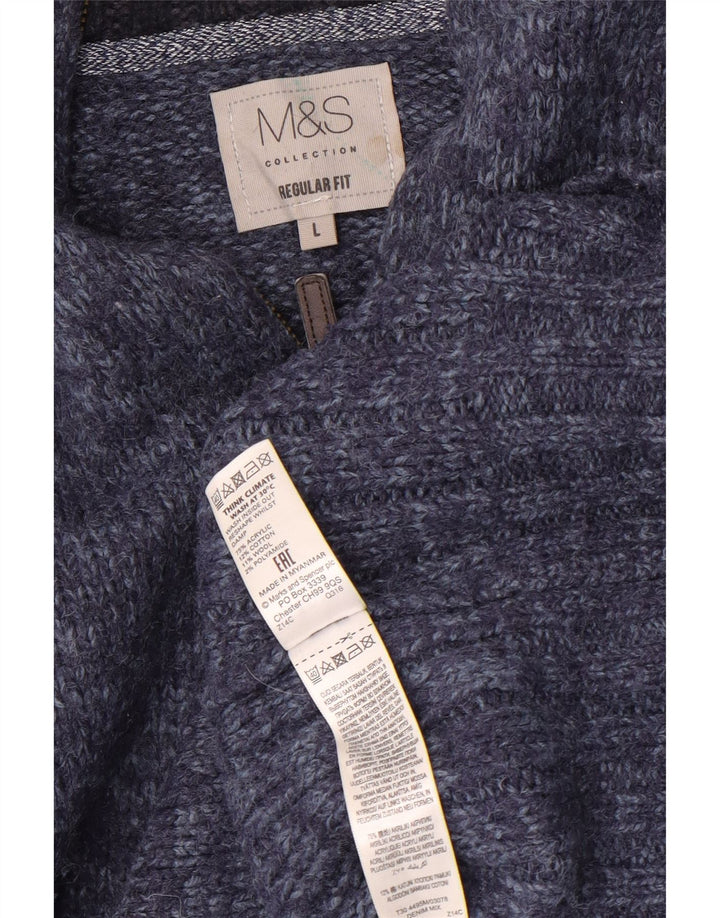 Marks & Spencer Herren-Pullover mit normaler Passform und Reißverschluss, Größe L, blau meliert