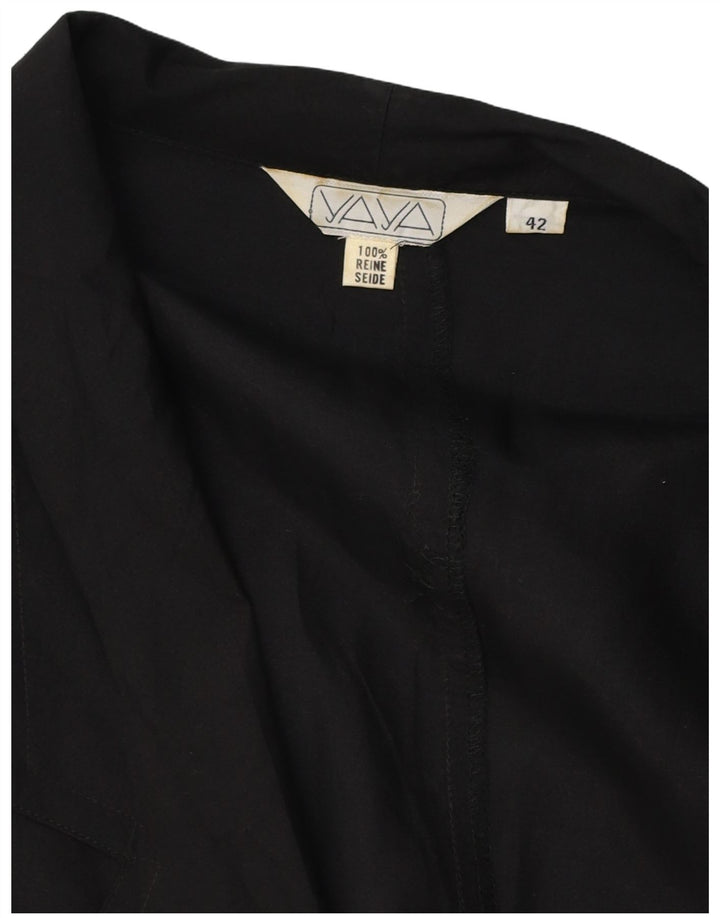 VINTAGE Damen 2-Knopf-Blazerjacke EU 42 Große schwarze Seide