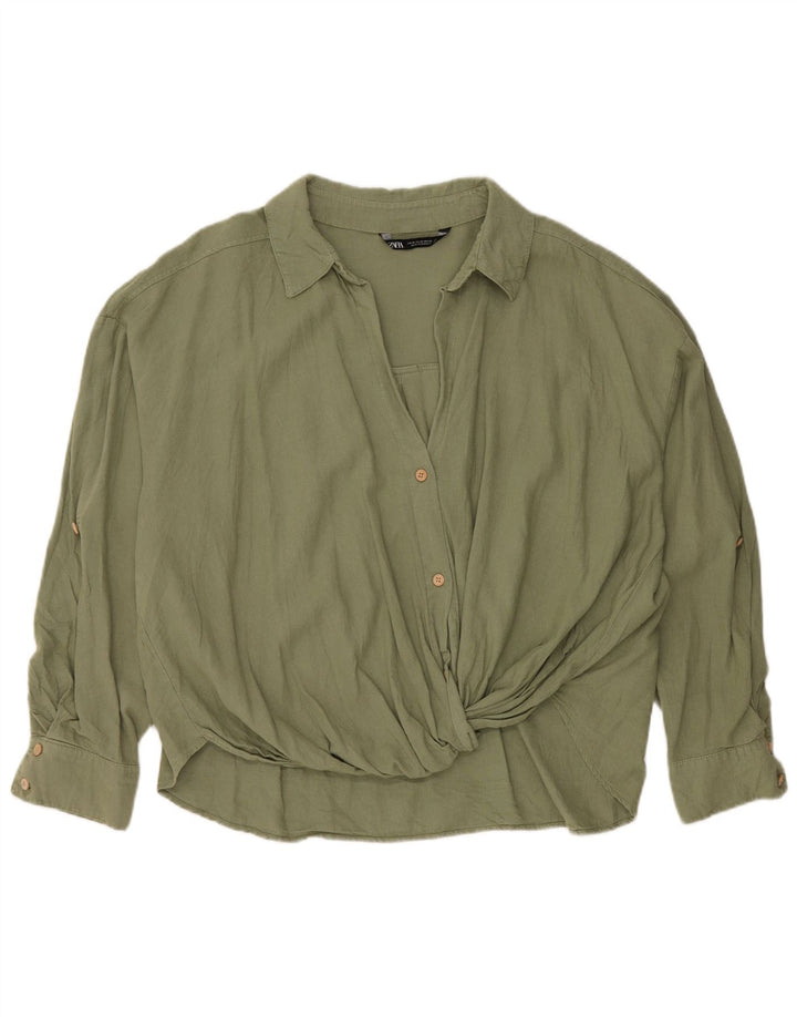 Zara Damen Overshirt-Hemd UK 14 Mittelgrünes Leinen