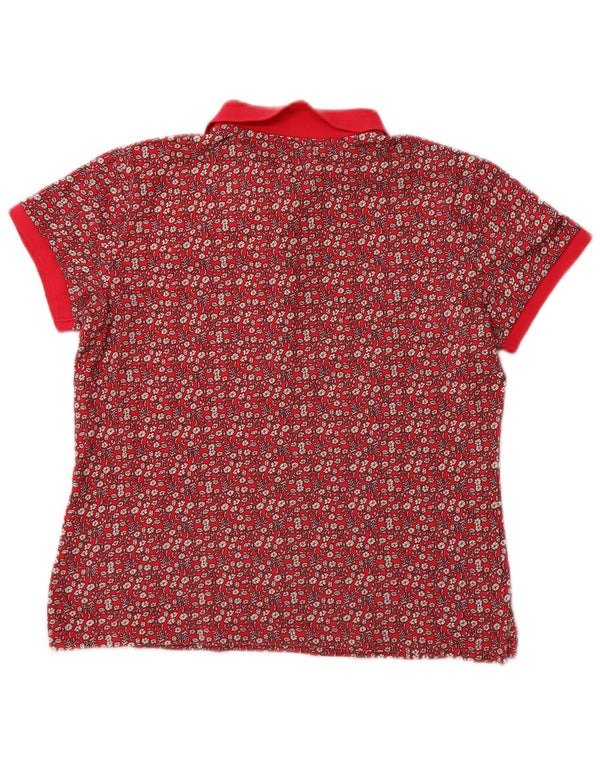 Benetton Damen-Poloshirt UK 14 Mittelrosa geblümte Baumwolle