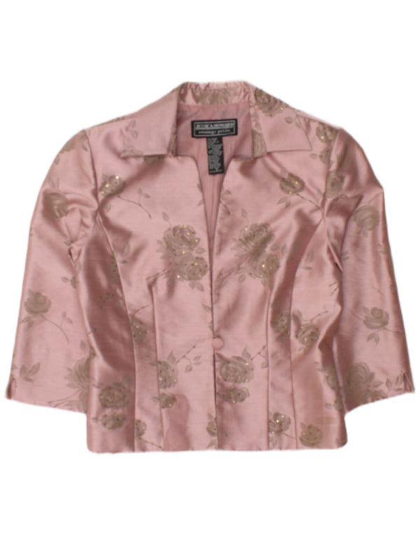Jessica Howard Damen-Bolero-Oberteil mit 3/4-Ärmeln, US 10, großes rosafarbenes Blumenmuster aus Nylon