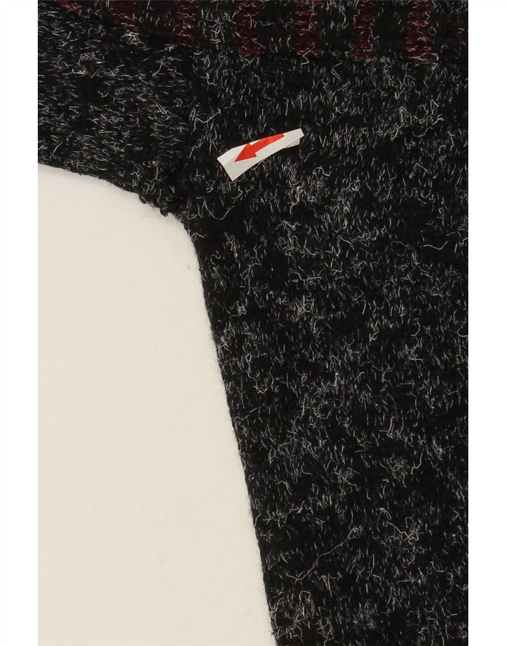 Vintage Herren Pullover mit Rundhalsausschnitt, groß, schwarz, Patchwork-Wolle