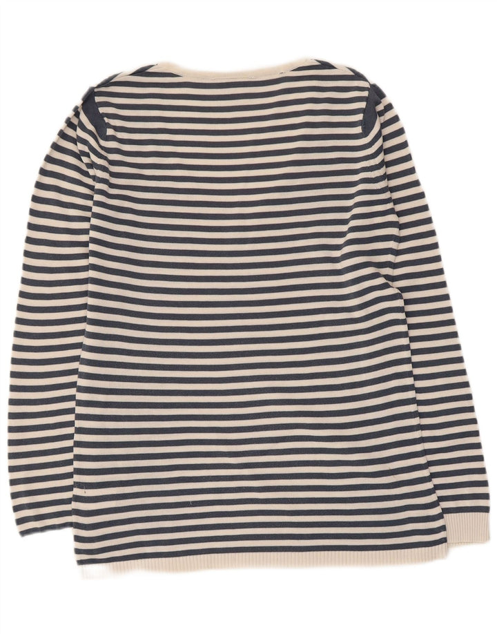 Lacoste Damen-Pullover mit V-Ausschnitt, Größe 38, mittelmarineblau gestreift