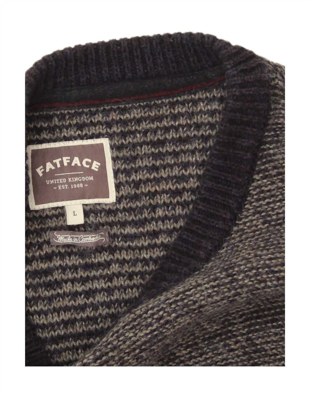 Fat Face Herren-Pullover mit U-Boot-Ausschnitt, Größe L, aus grauer Baumwolle