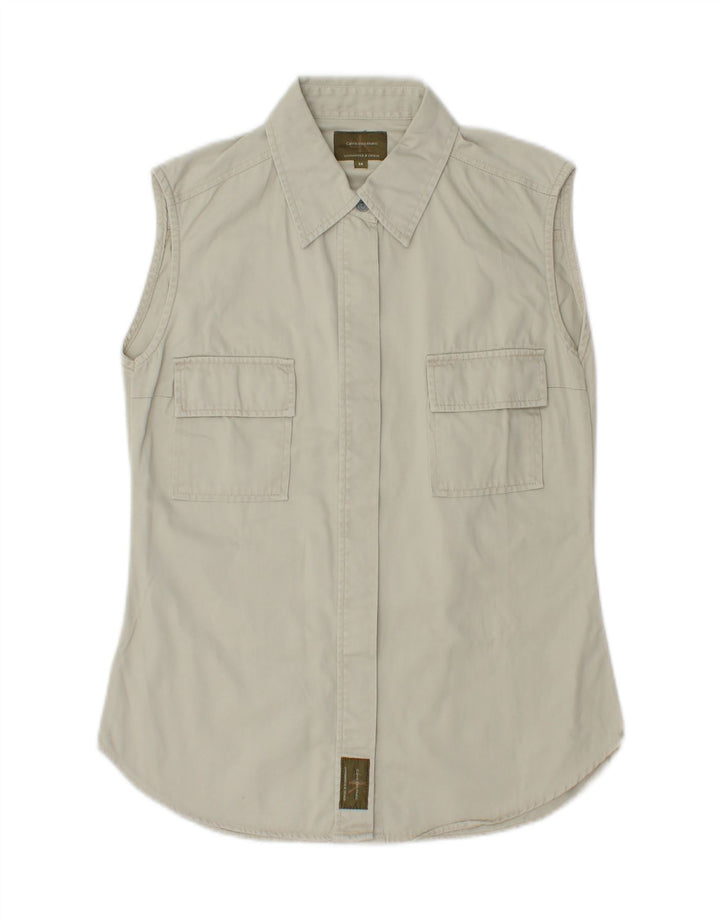 CALVIN KLEIN Womens Khakis Sleeveless Shirt UK 12 Medium Beige Vintage Calvin Klein and Second-Hand Calvin Klein from Messina Hembry 