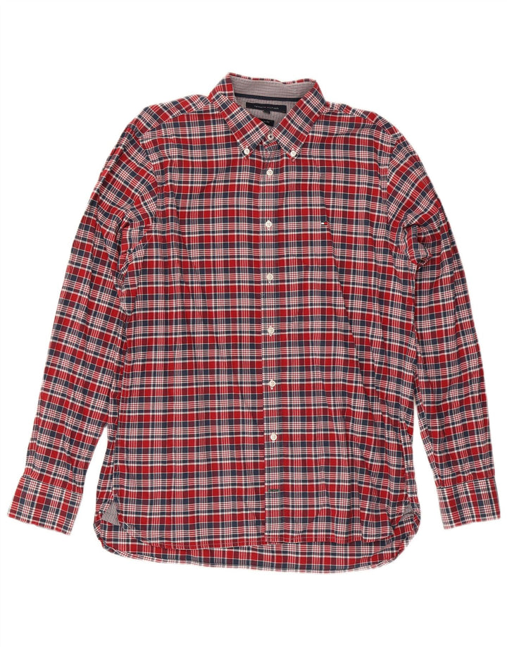 Tommy Hilfiger Herren-Hemd mit individueller Passform, groß, rot kariert, Baumwolle