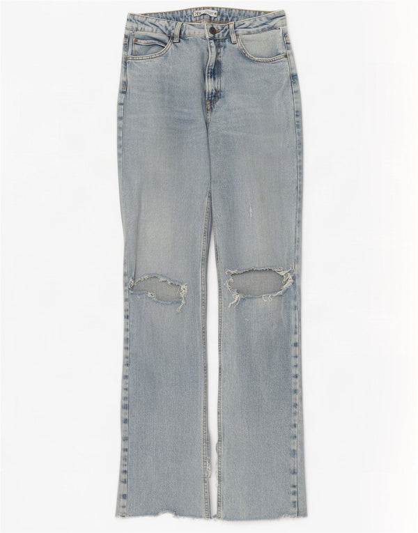 Zara Damen Distressed Bootcut Jeans EU 40 Medium W30 L34 Blau