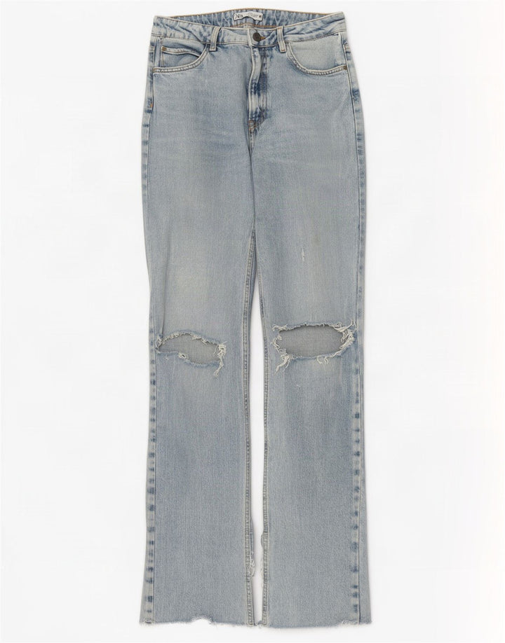 Zara Damen Distressed Bootcut Jeans EU 40 Medium W30 L34 Blau