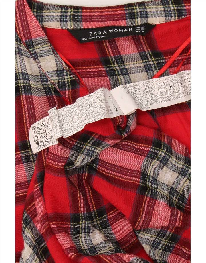 Zara Damen Pullover-Hemd UK 6 XS rot karierte Baumwolle