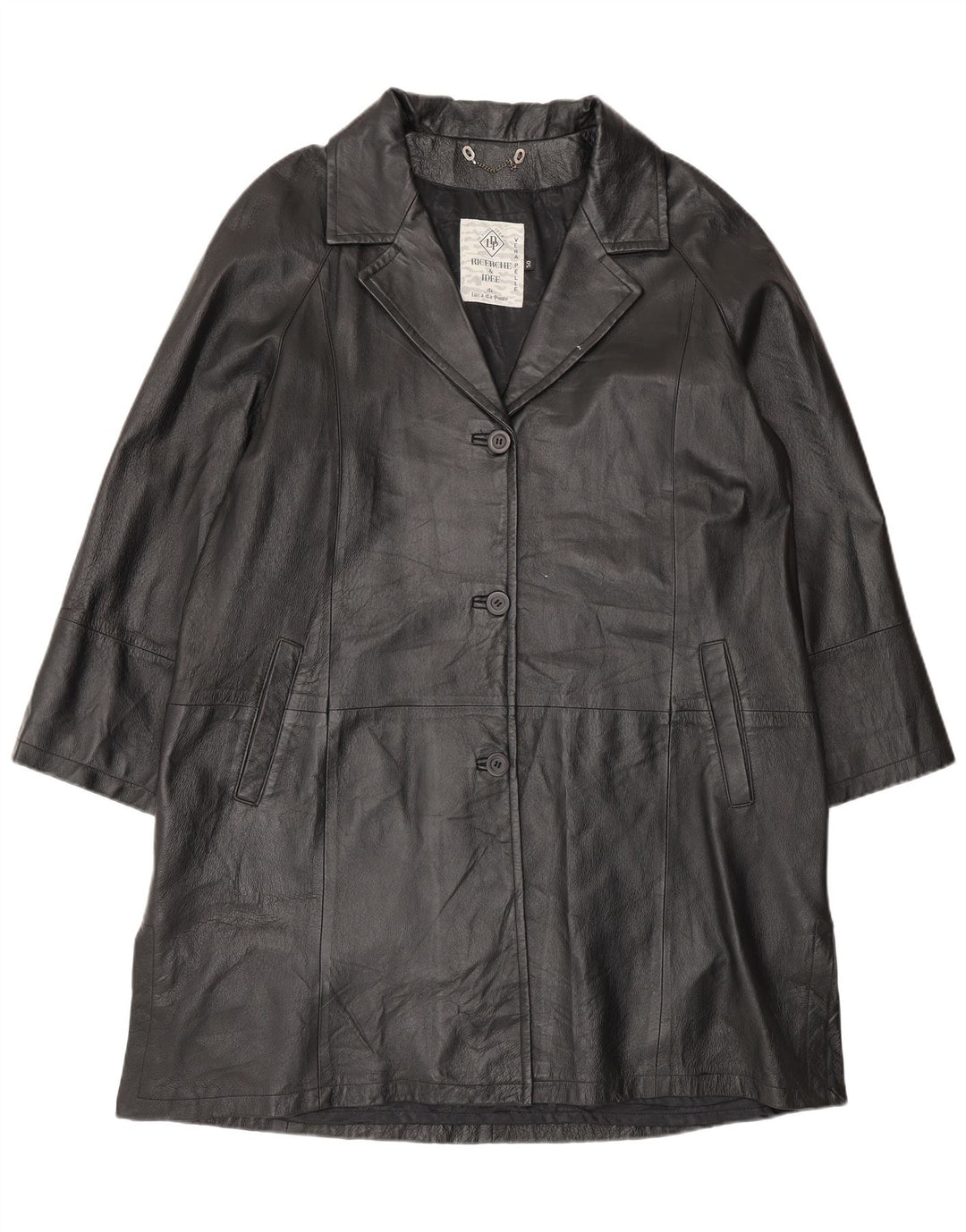 Vintage Damen Übergroßer Ledermantel IT 50 XL Schwarzes Leder