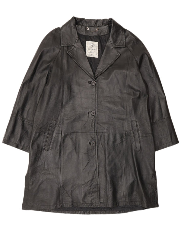 Vintage Damen Übergroßer Ledermantel IT 50 XL Schwarzes Leder