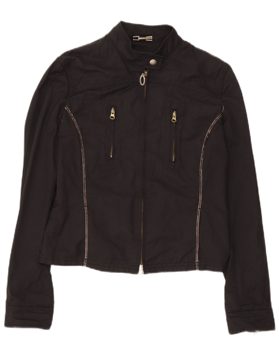 Trussardi Jeans Damen Crop Bomberjacke IT 46 Large Schwarze Baumwolle