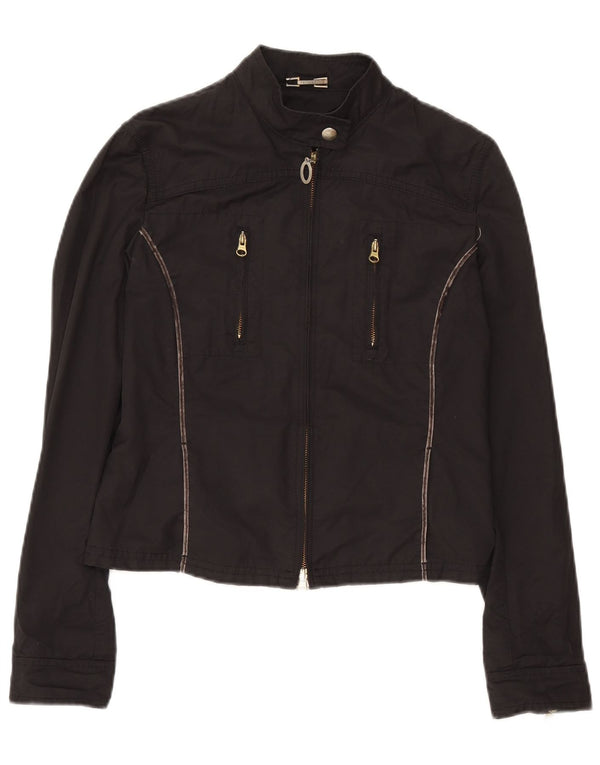 Trussardi Jeans Damen Crop Bomberjacke IT 46 Large Schwarze Baumwolle