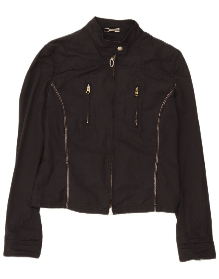 Trussardi Jeans Damen Crop Bomberjacke IT 46 Large Schwarze Baumwolle