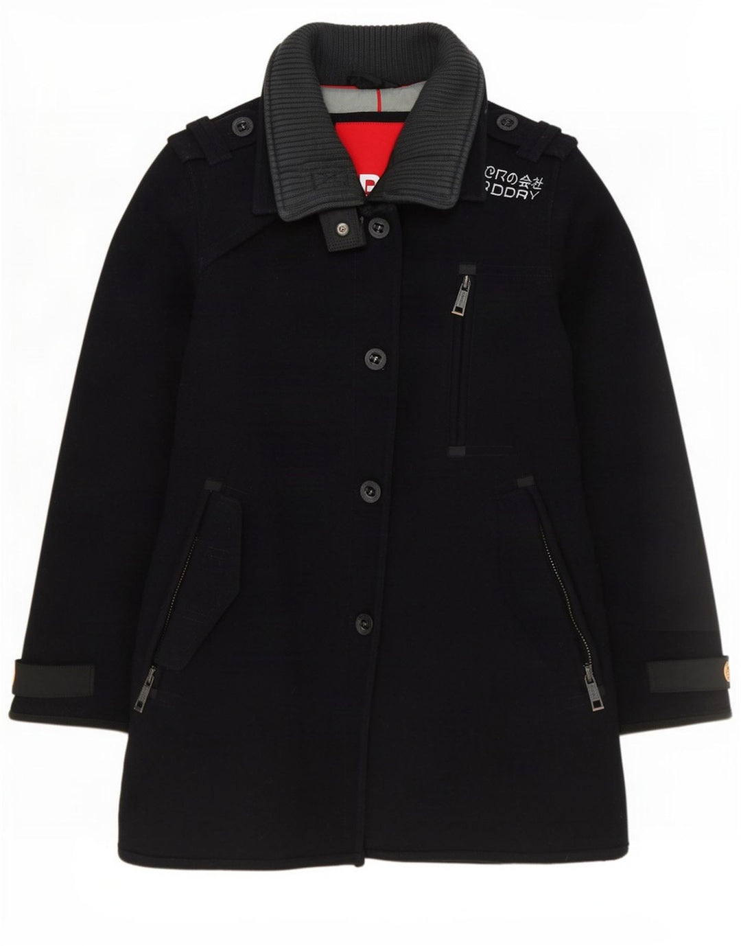Superdry Damen-Militärmantel UK 12 aus mittelblauer Wolle in Marineblau