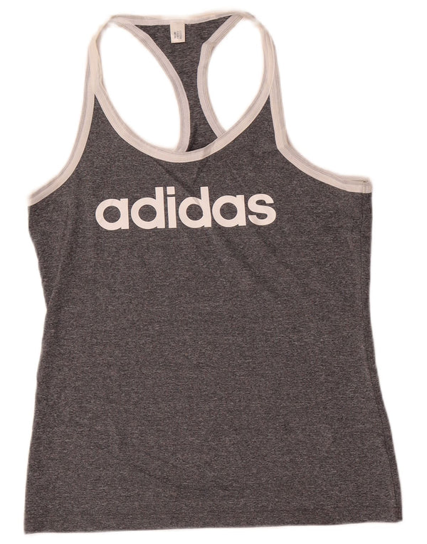 Adidas Damen Climalite Graphic Vest Top UK 8/10 Small Grau meliert