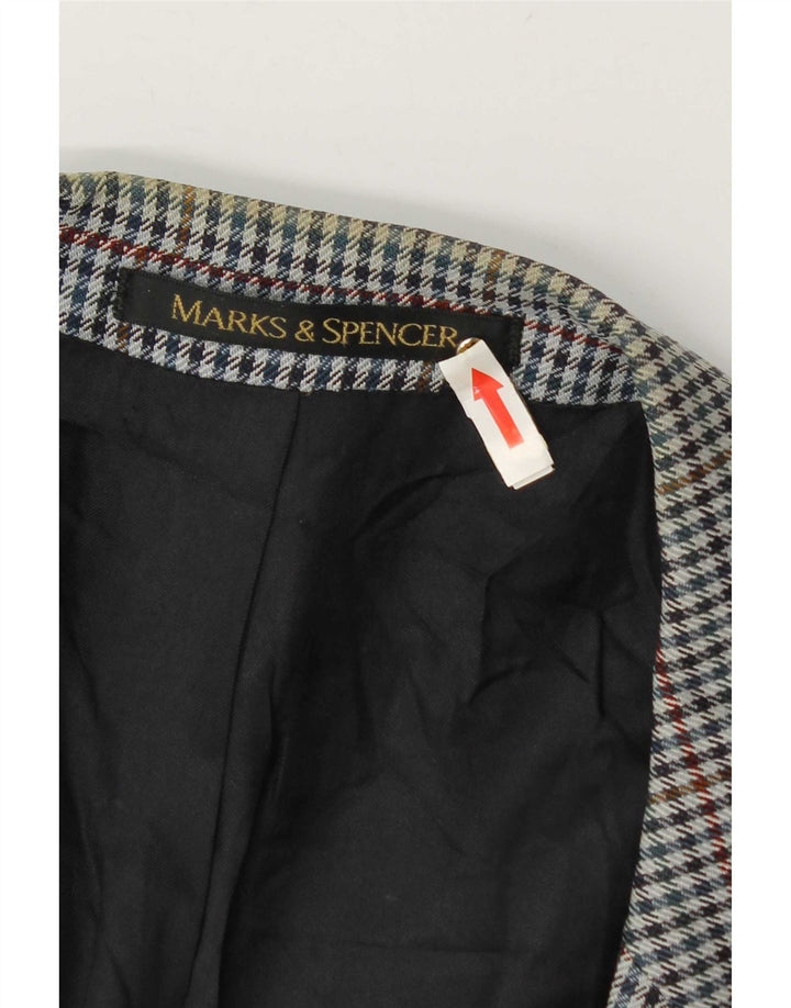 Marks & Spencer Herren-Blazer mit 2 Knöpfen, UK 46, XL, blau karierte Wolle