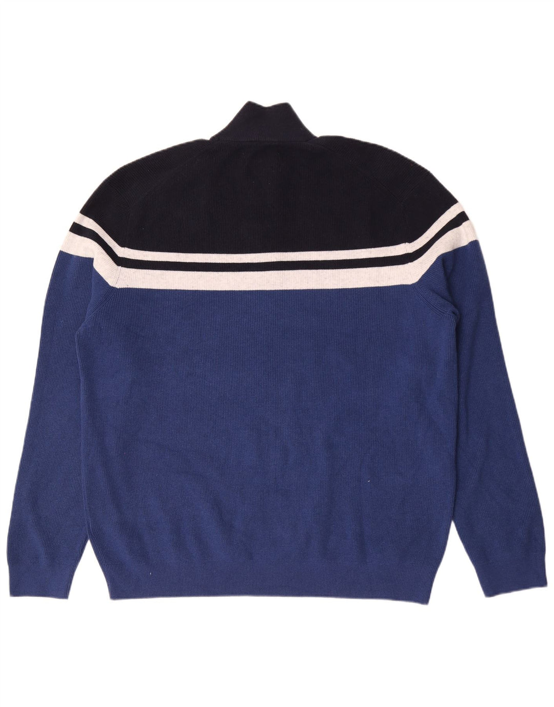 Marks & Spencer Herren-Pullover mit Reißverschluss am Hals, 2XL, blau gestreift, Polyester