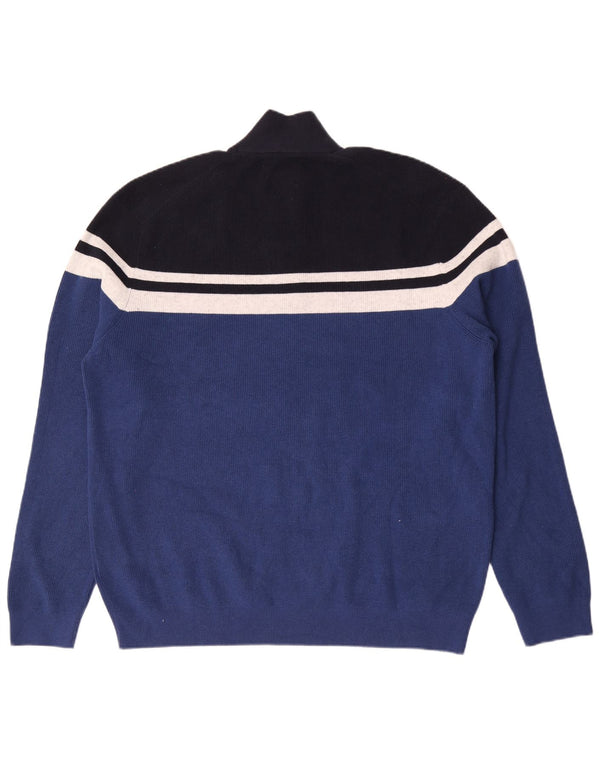 Marks & Spencer Herren-Pullover mit Reißverschluss am Hals, 2XL, blau gestreift, Polyester