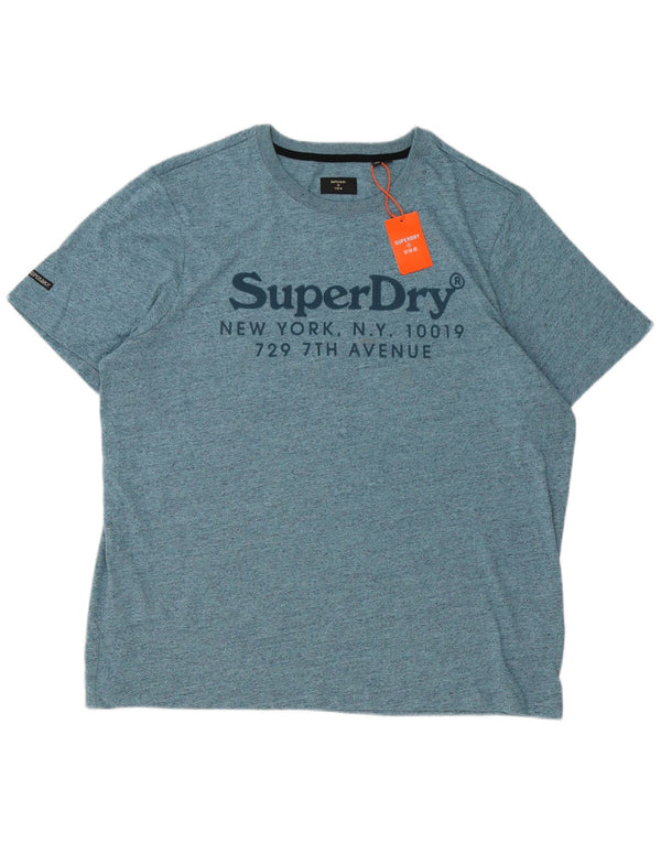 Superdry Herren Grafik-T-Shirt-Oberteil 3XL aus blau gefleckter Baumwolle