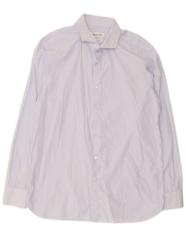 Massimo Dutti Herrenhemd Größe 44 17 XL Blaue Nadelstreifen-Baumwolle