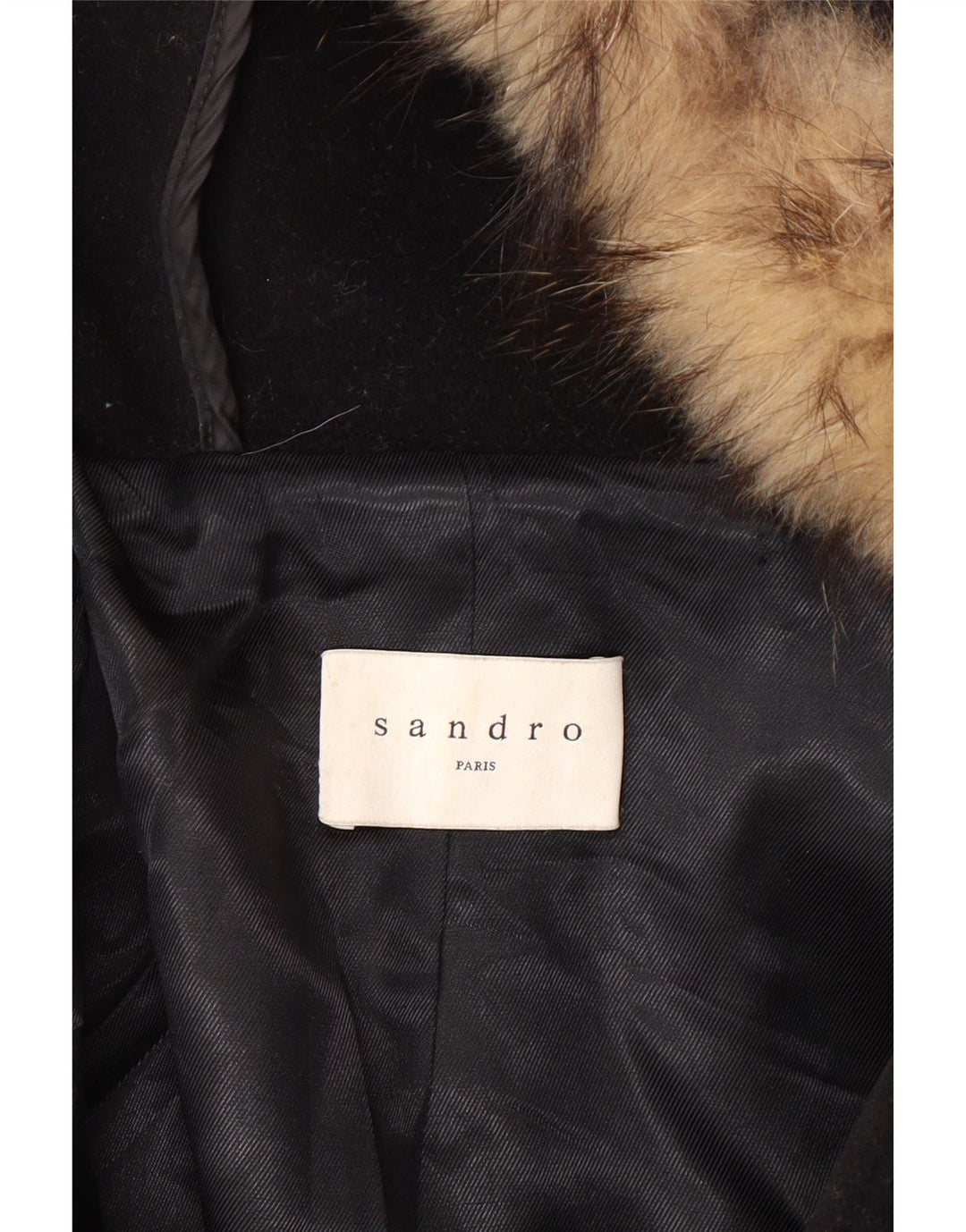 SANDRO Damen-Mantel mit Kapuze, EU 40, mittelschwarze Wolle