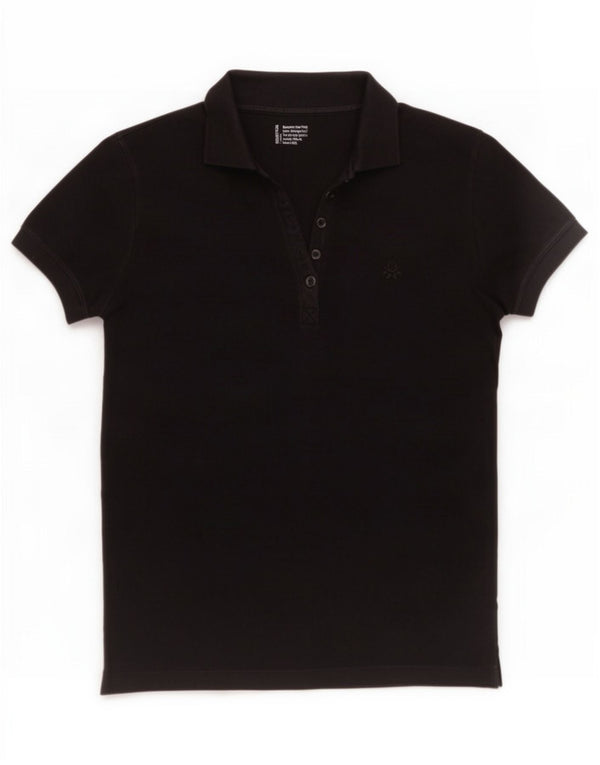 Benetton Damen Poloshirt UK 10 Small Schwarz Baumwolle