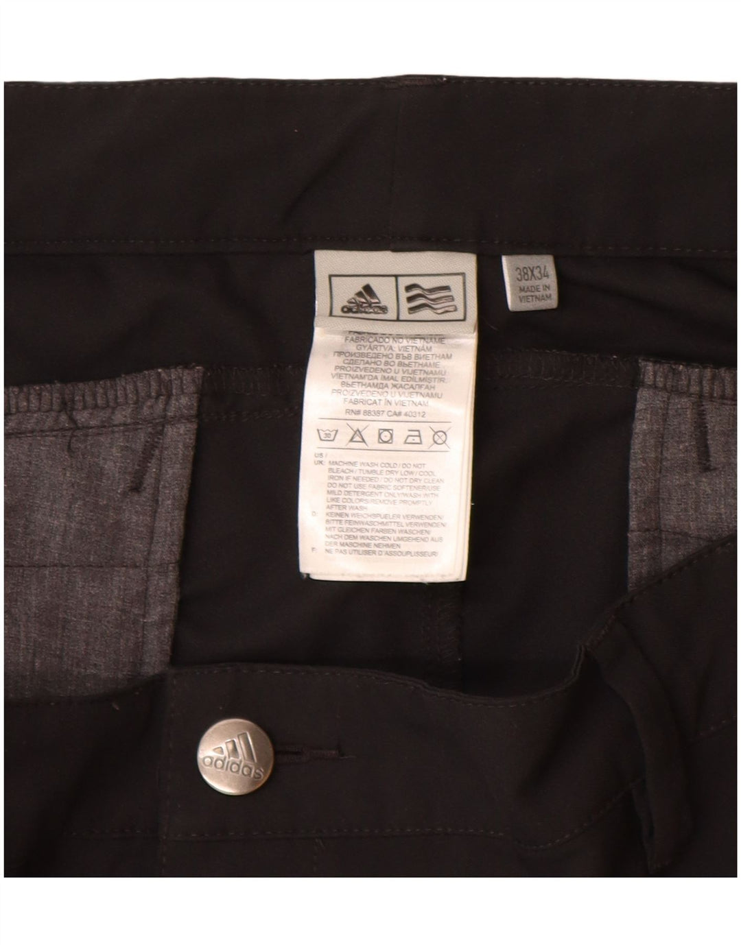 ADIDAS Mens Slim Chino Trousers W38 L32 Black Polyester